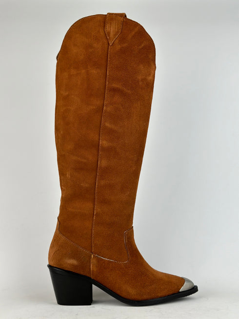 Ala Hakiki Süet Taba Kovboy Çizme